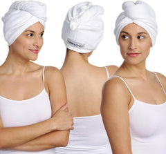 Turbie Twist triple-pack packaging highlights fast-drying cotton for travel.