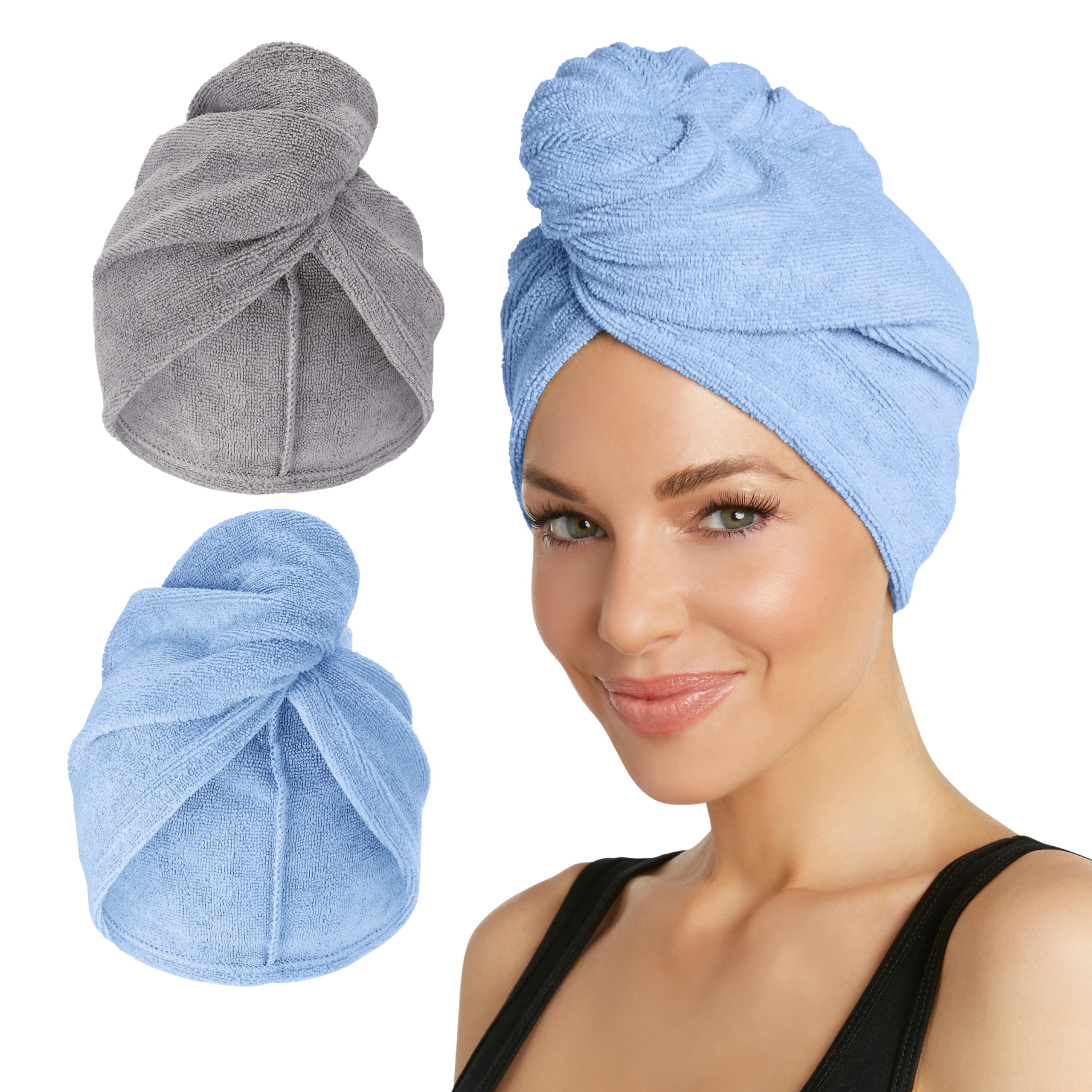 Turbie Twist 2-pack packaging in grey-blue signals travel-ready grooming essential.