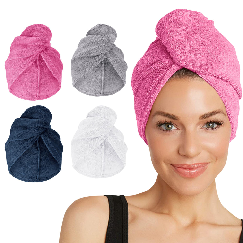 Turbie Twist four-pack packaging highlights travel-ready microfiber towels.