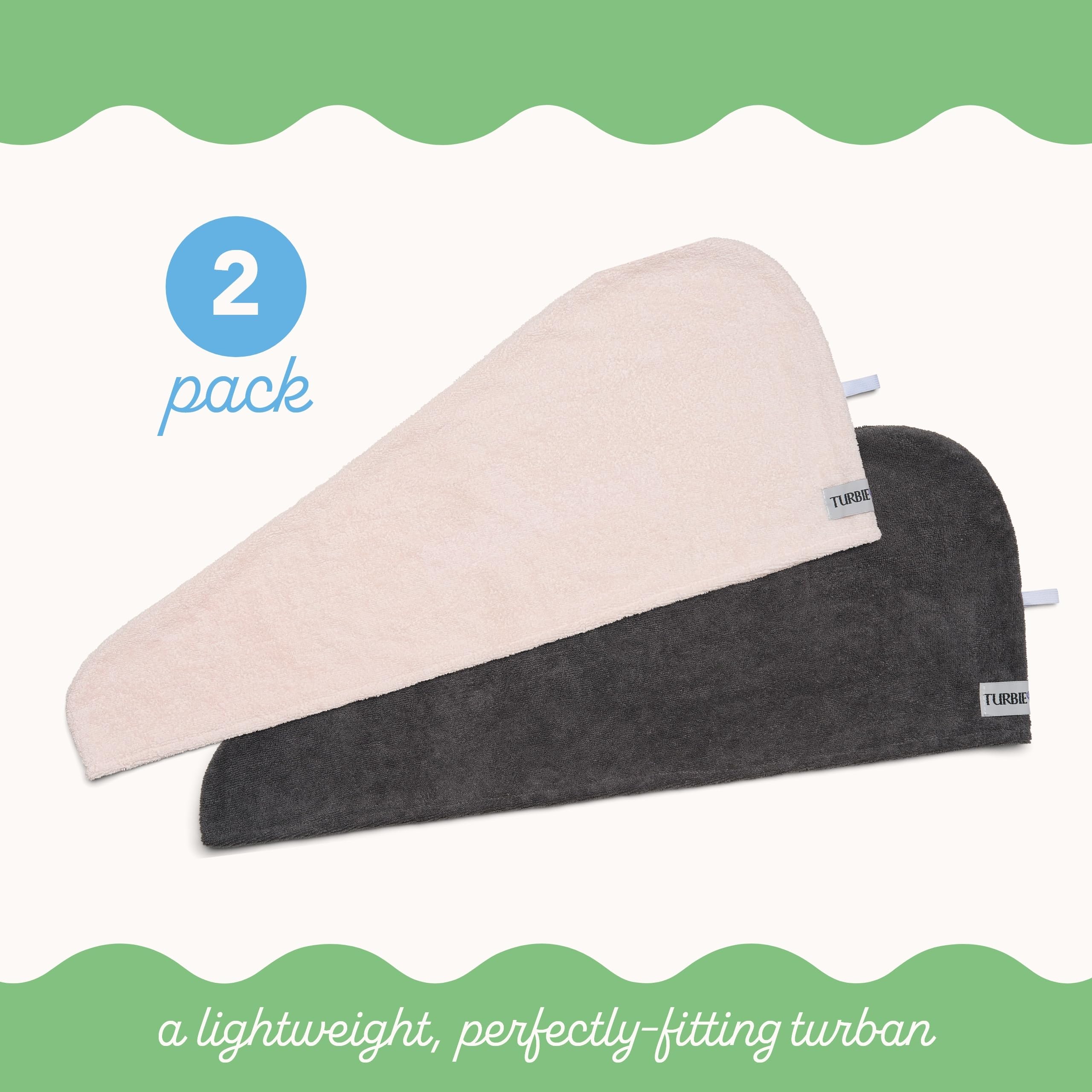 Turbie Twist hair towel twist-loop in use demonstrates secure wrap for hands-free drying.