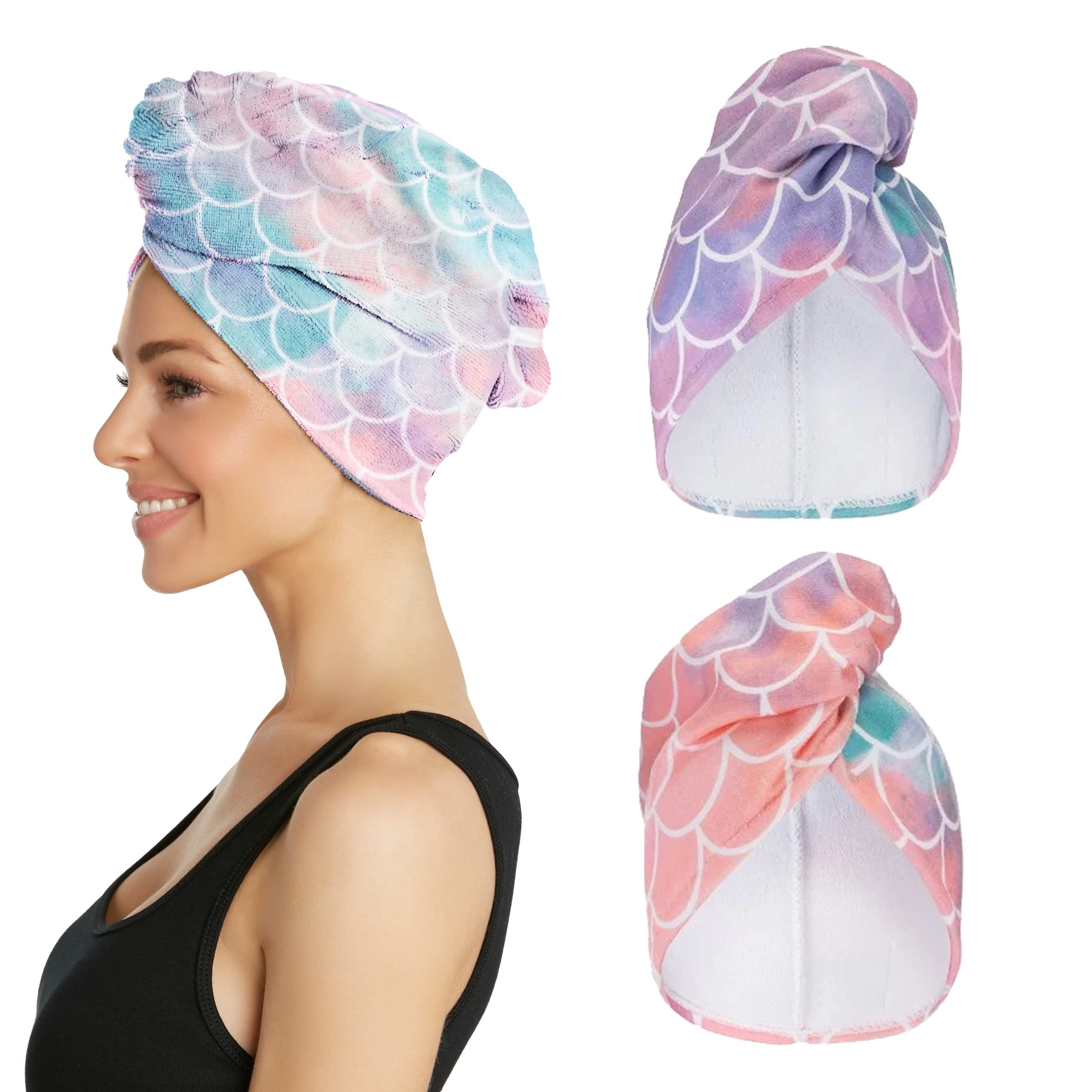 Turbie Twist Mermaid 2-pack hair towel wrap for travel drying and quick hair care.