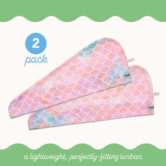 Turbie Twist Mermaid gentle friction hair wrap minimizes breakage and frizz during use.