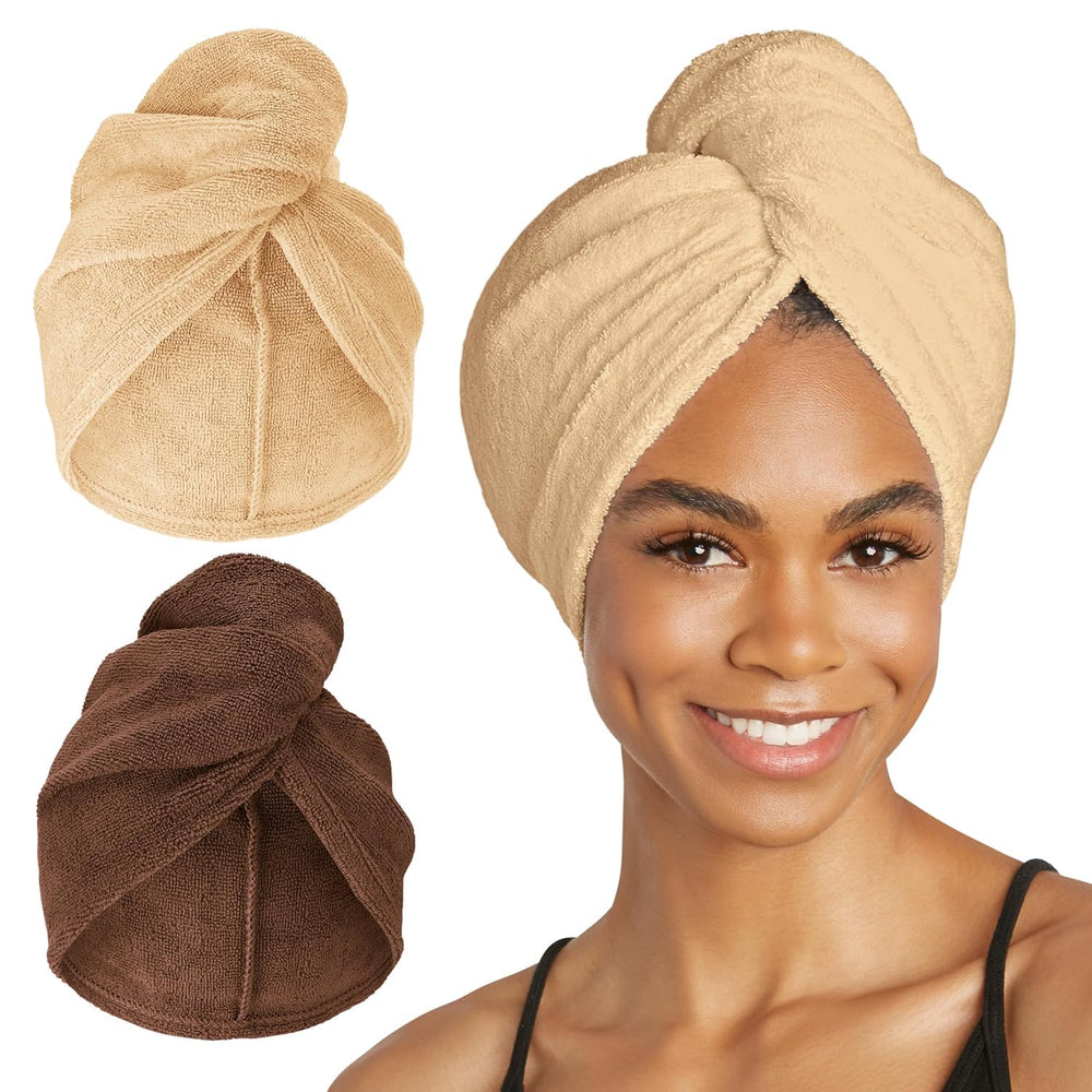 Turbie Twist microfiber hair towel 2-pack in packaging for travel and gifting.