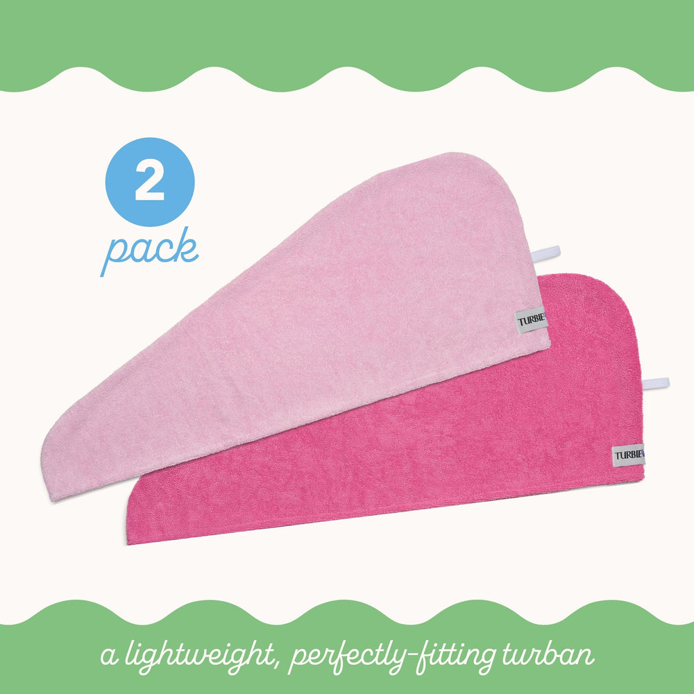 Turbie Twist microfiber towel absorbs water quickly, reducing blow-dry time.