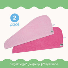 Turbie Twist microfiber towel absorbs water quickly, reducing blow-dry time.