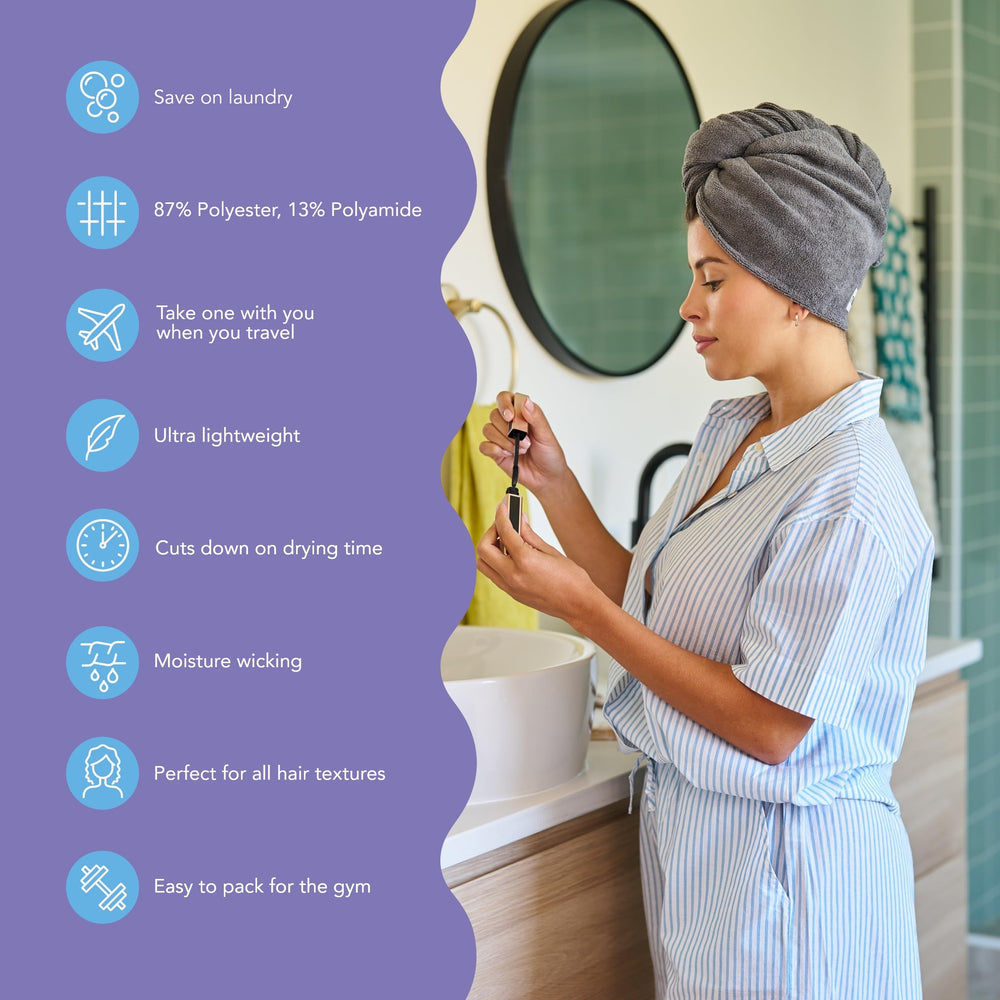 Turbie Twist model wearing hair turban demonstrates gentle, secure wrap for easy styling.