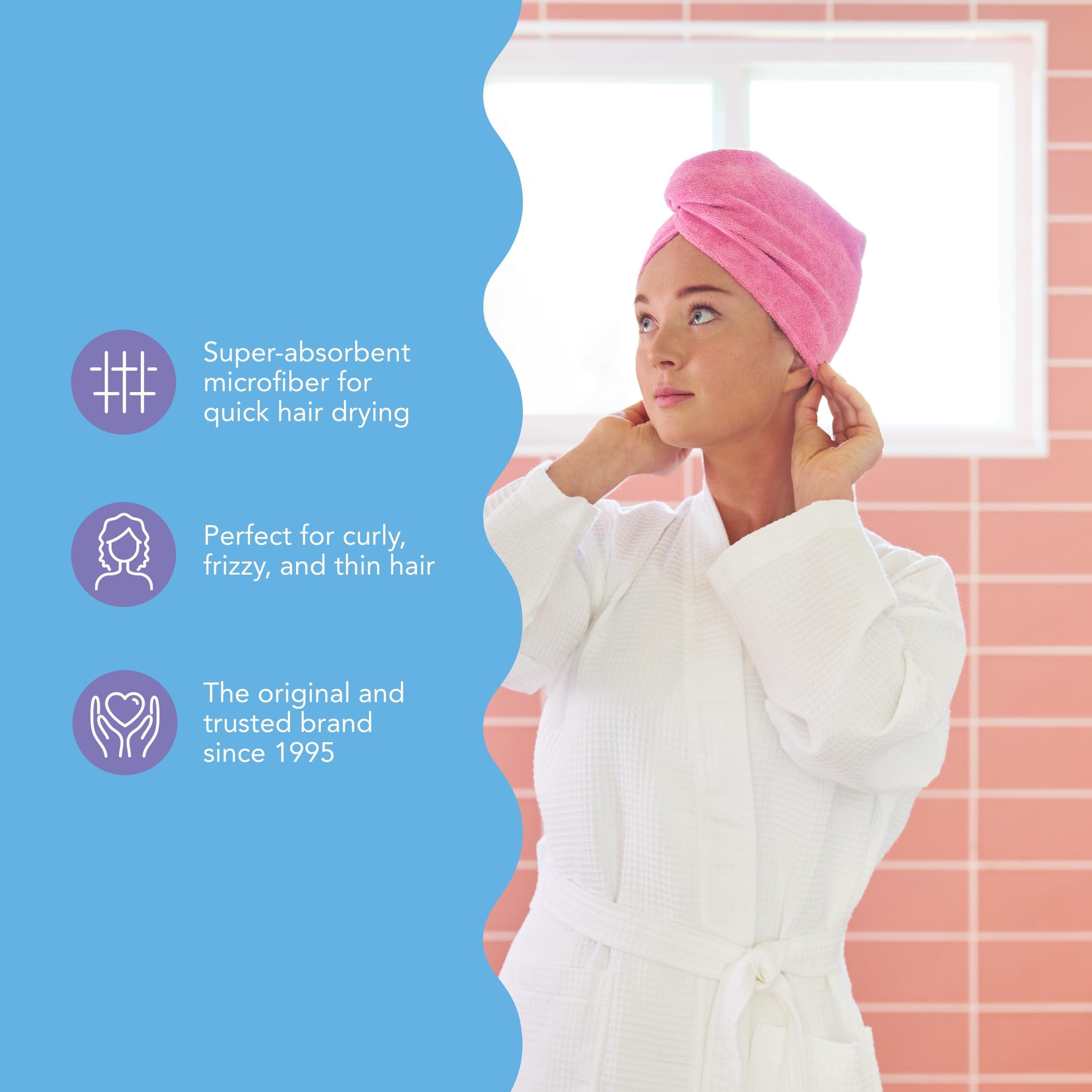 Turbie Twist travel-friendly towel ideal for gym or hotel stays.