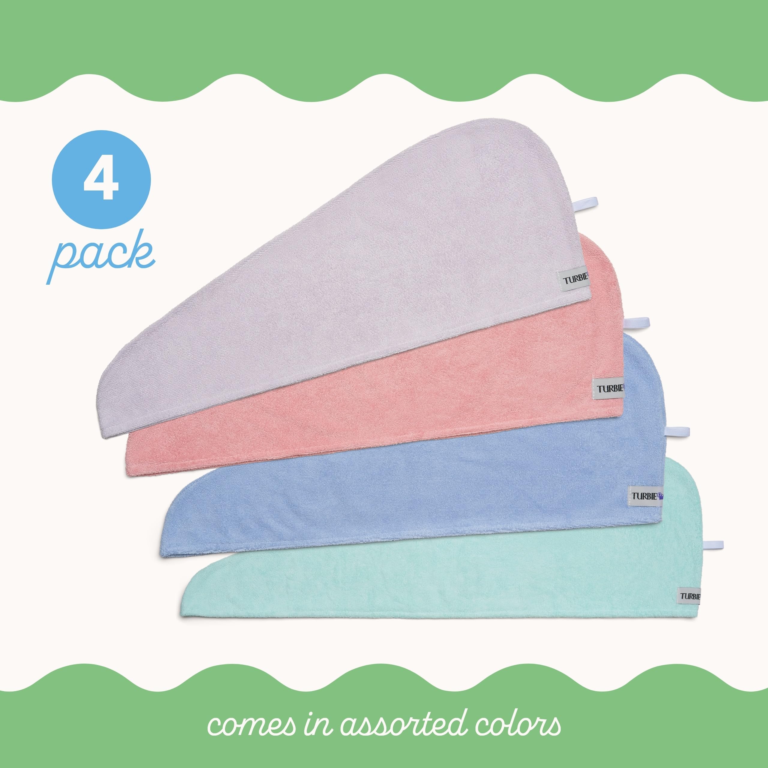 Turbie Twist blue microfiber towel wrapped for quick-dry routine after shower.