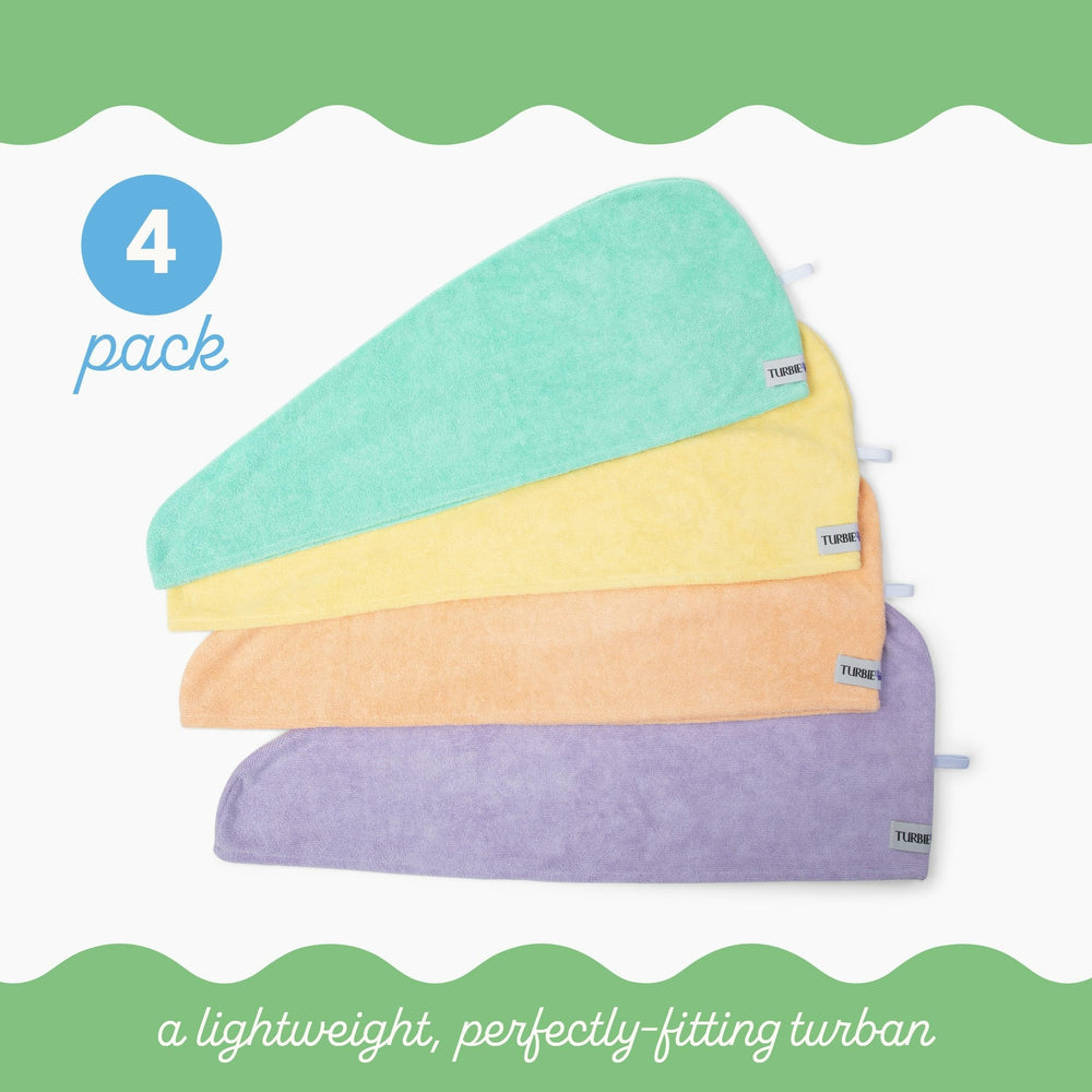 Turbie Twist quick-dry hair towel helps cut drying time.