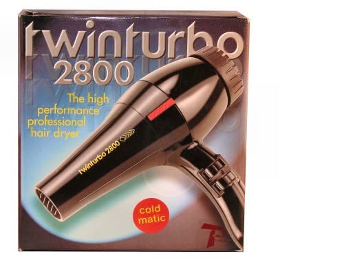 Turbo Power Twinturbo 2800 dryer side handle view emphasizes ergonomic grip during sessions.