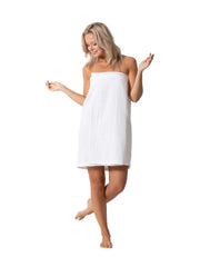 Turkish Linen Women's Waffle Spa Wrap with adjustable closure for secure, comfortable fit.