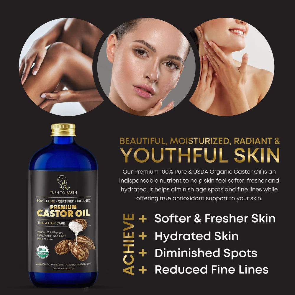TURN TO EARTH Castor Oil for hair growth and healthier-looking roots when applied.