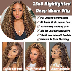 Tuviso Honey blonde deep wave HD lace front offers soft texture and realistic shine