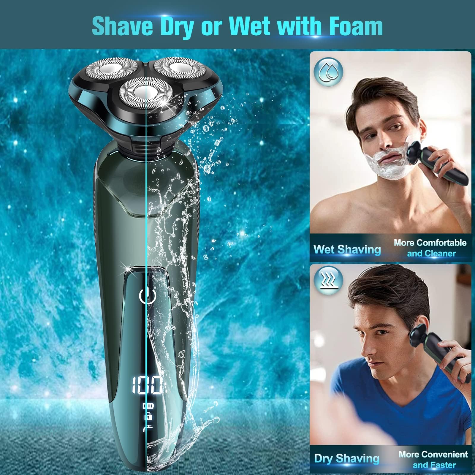 Tuyaguard razor LCD display demonstrates battery readiness for shaving.