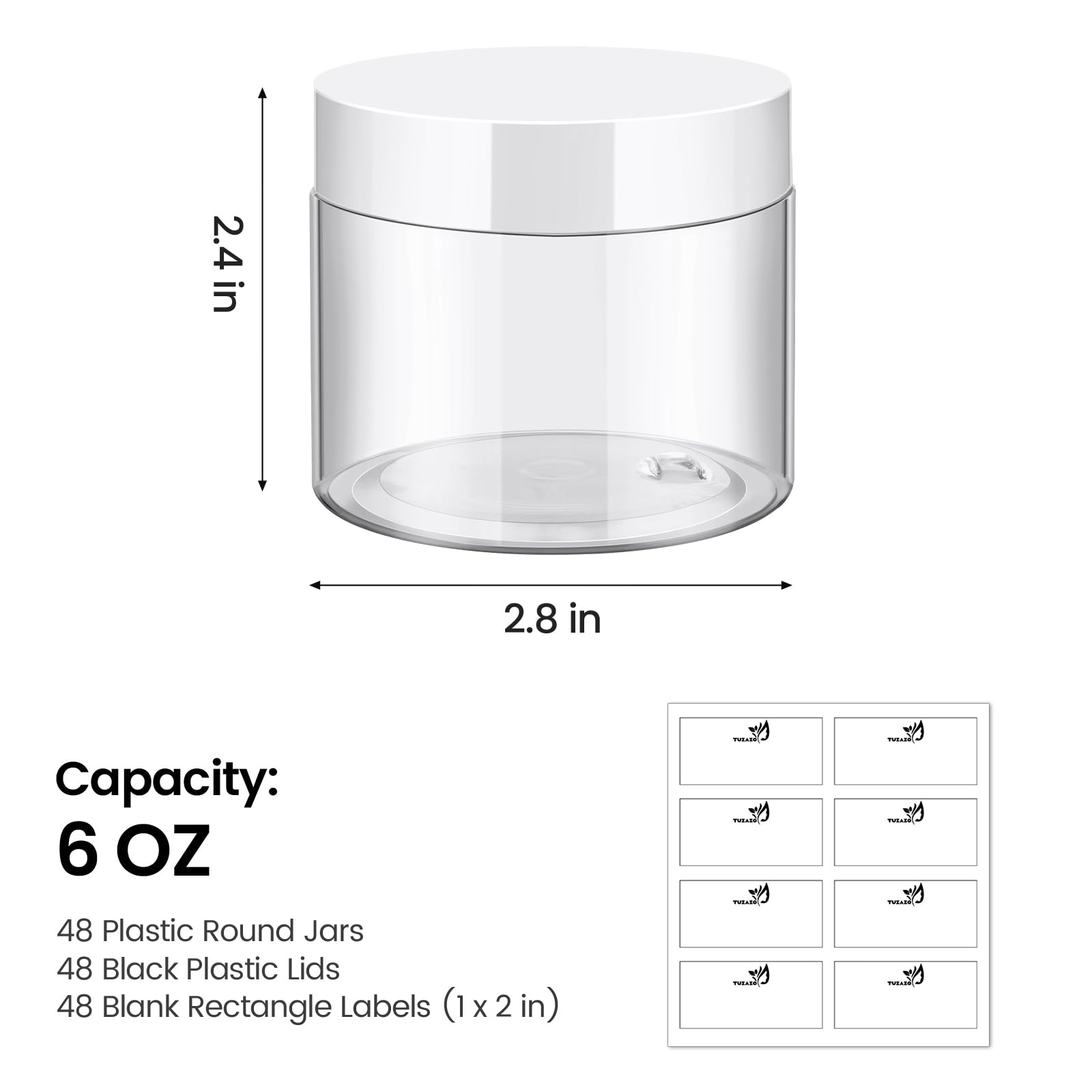 Tuzazo label set on each 6oz container for easy product labeling.