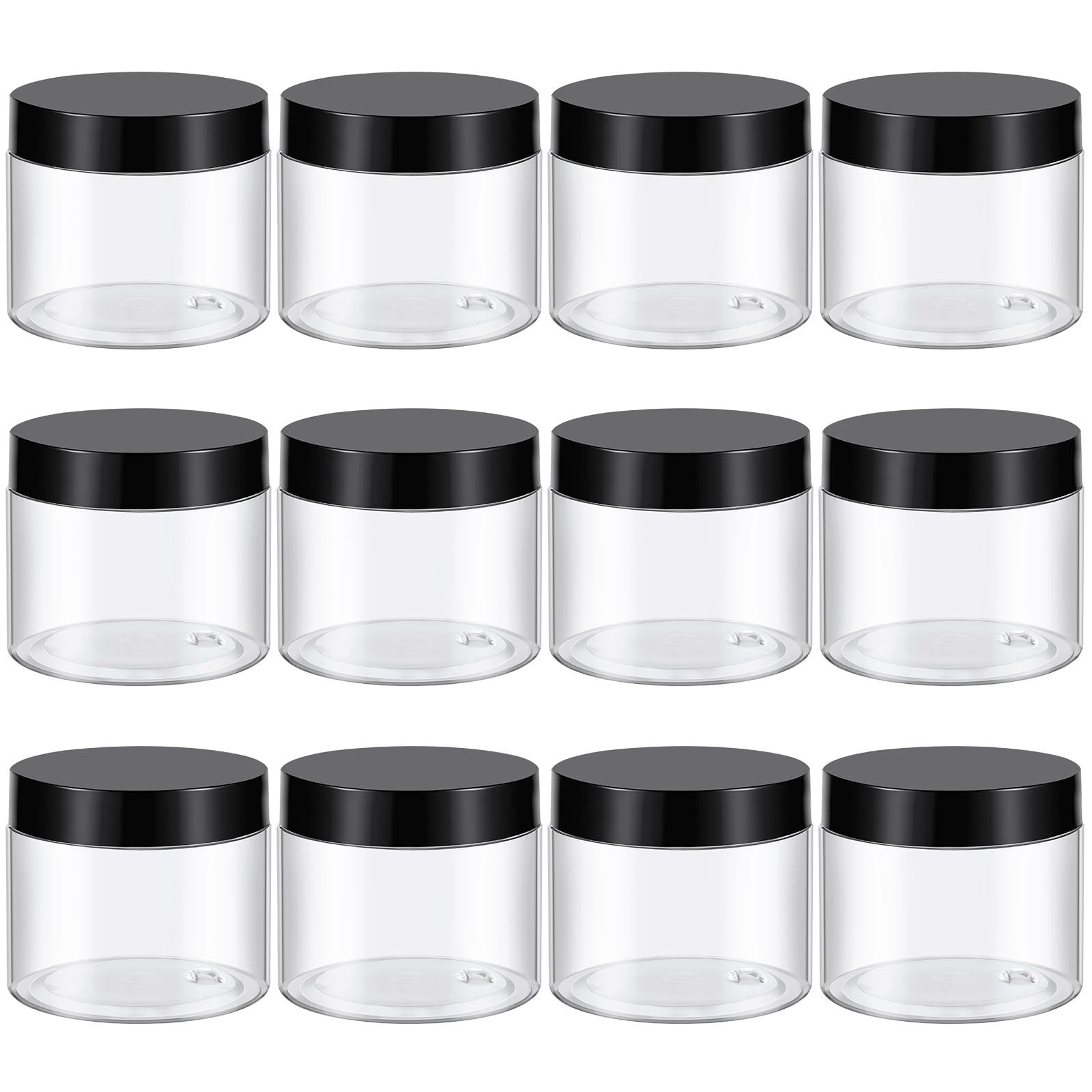 TUZAZO 6oz clear plastic jar with black lid for precise cosmetic storage.