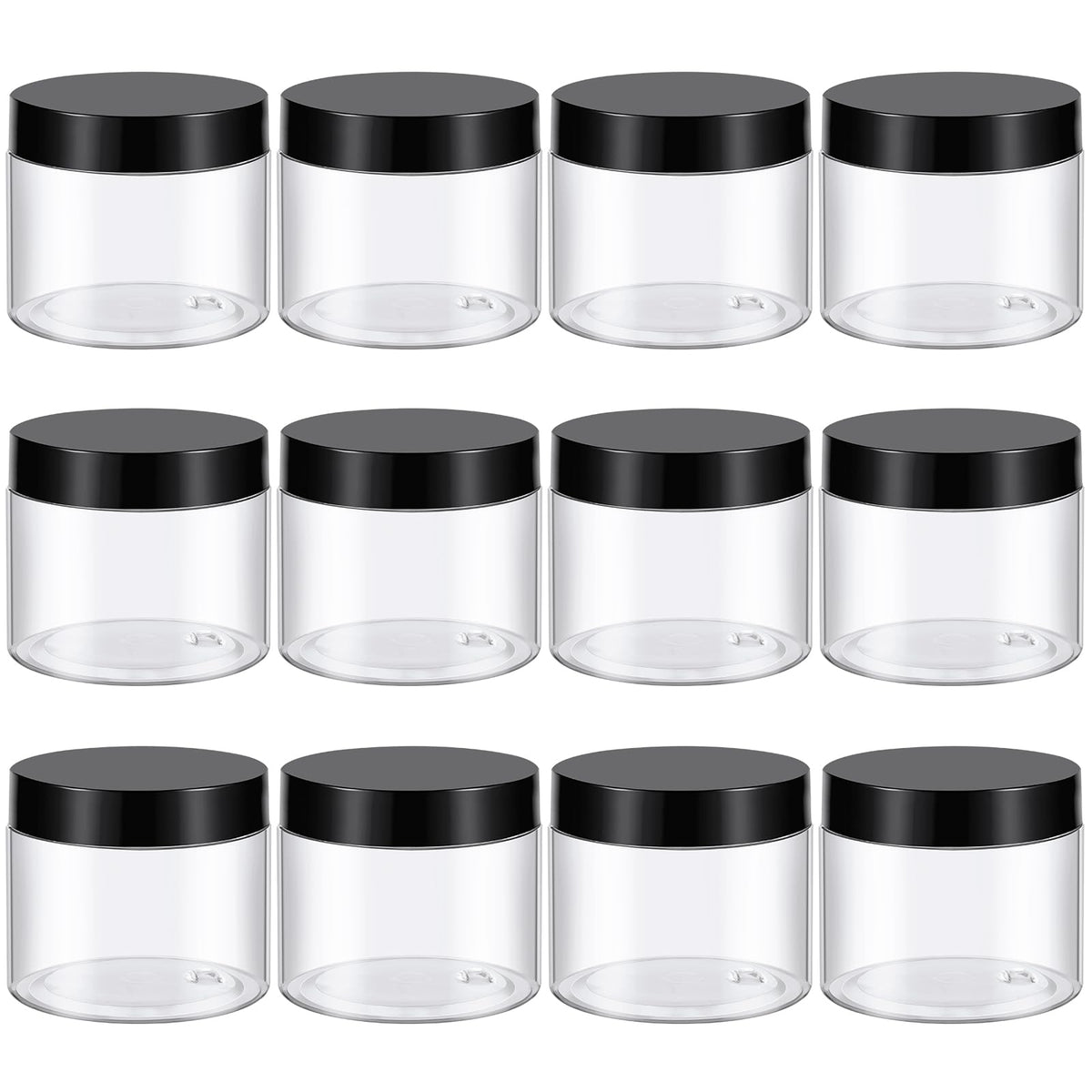 TUZAZO 6oz clear plastic jar with black lid for precise cosmetic storage.