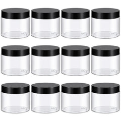 TUZAZO 6oz clear plastic jar with black lid for precise cosmetic storage.