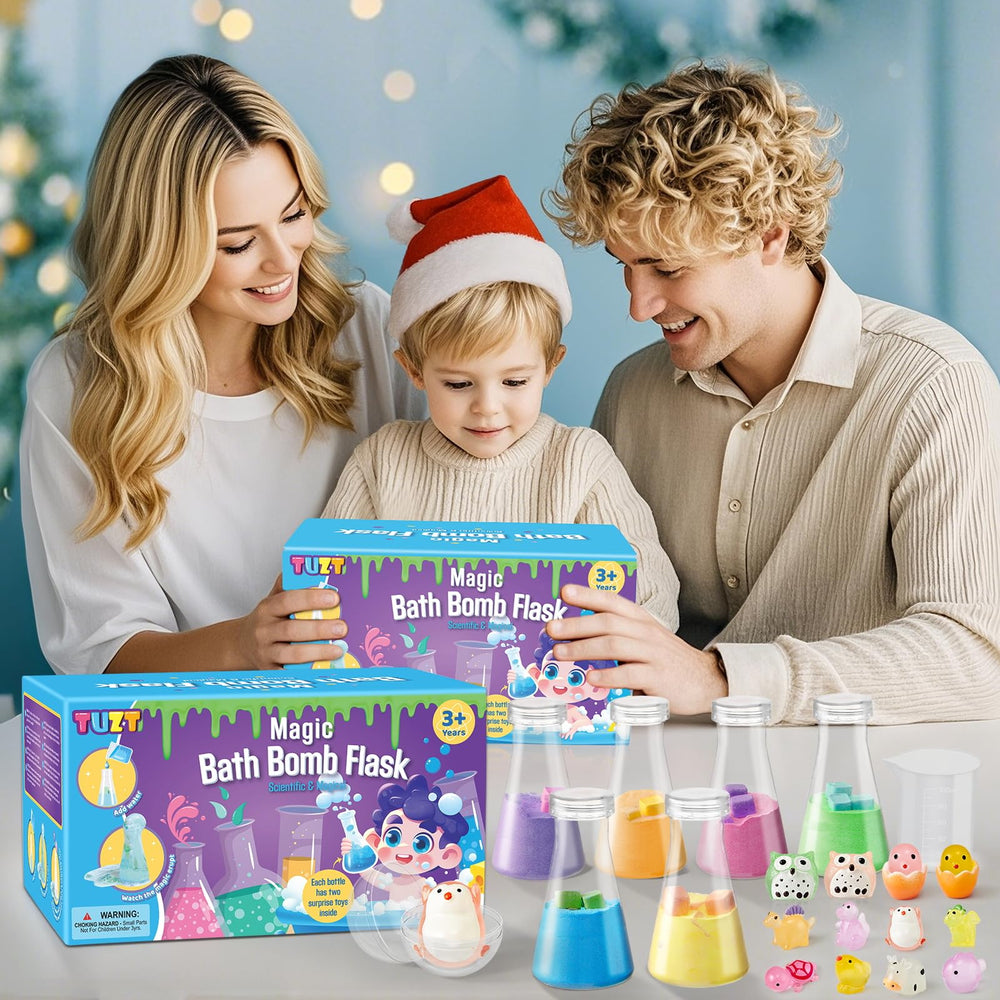 TUZT Bath time in tub scene with kids enjoying fizz and toys.