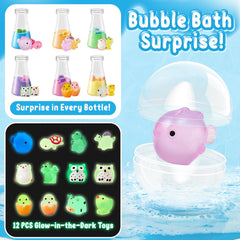 TUZT Bubble bath bottles glow pack highlighting glow-in-the-dark fun during bath time.