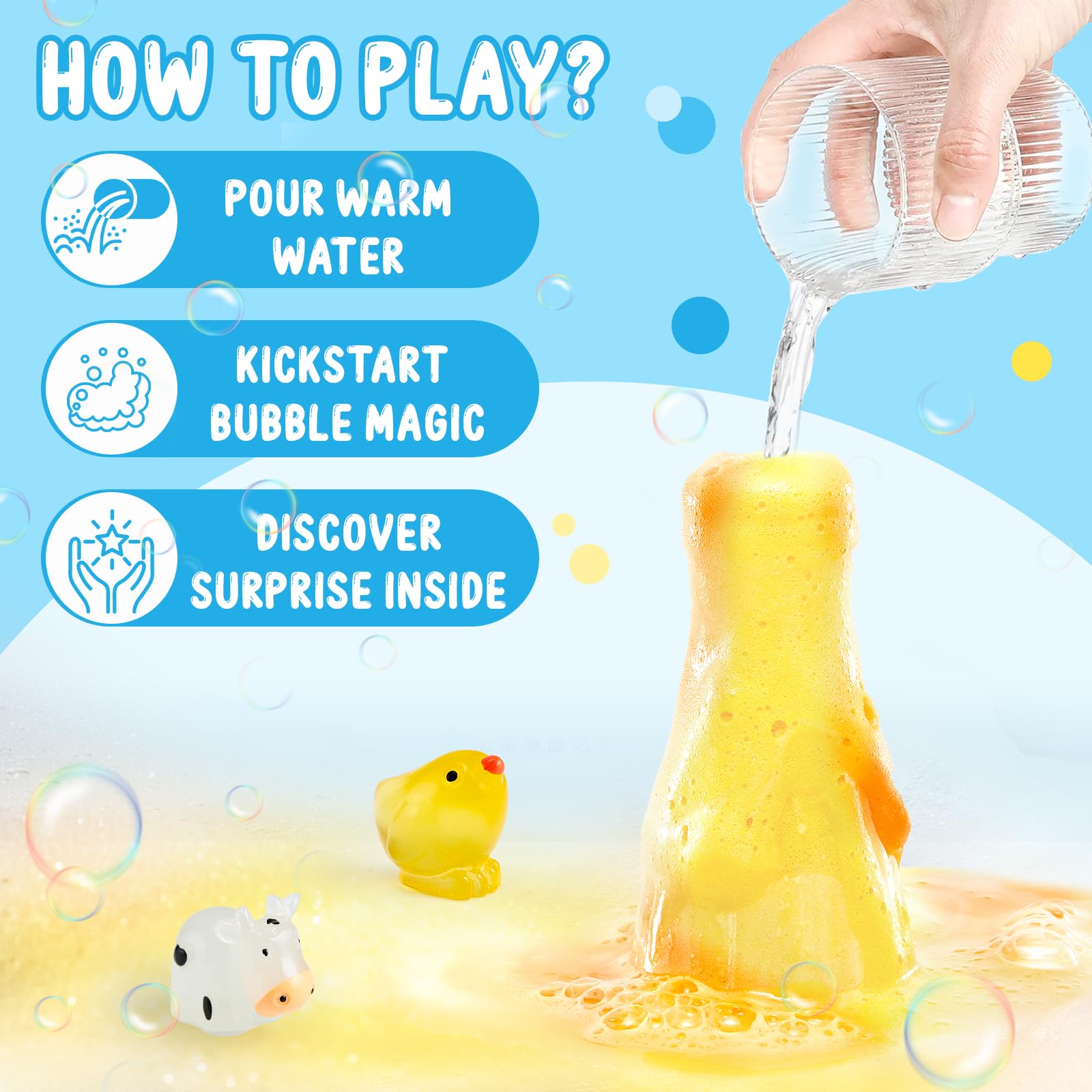 TUZT Surprise toys peeking inside bath bombs invites kids to discover treasures.