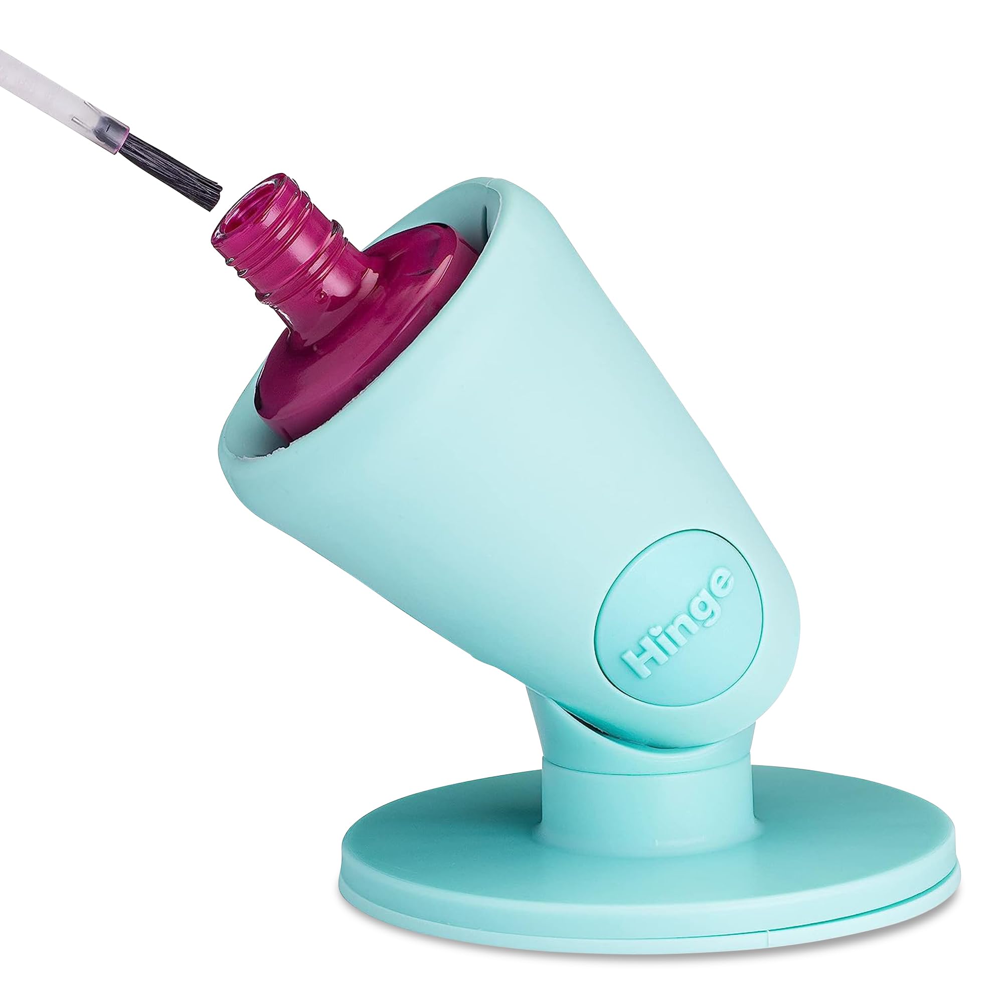 Tweexy Hinge tilting bottle hold demonstrates stable support for nails at any angle.