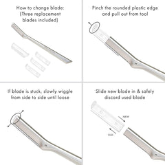 Tweezerman blades stainless steel durable blades for consistent gentle exfoliation.