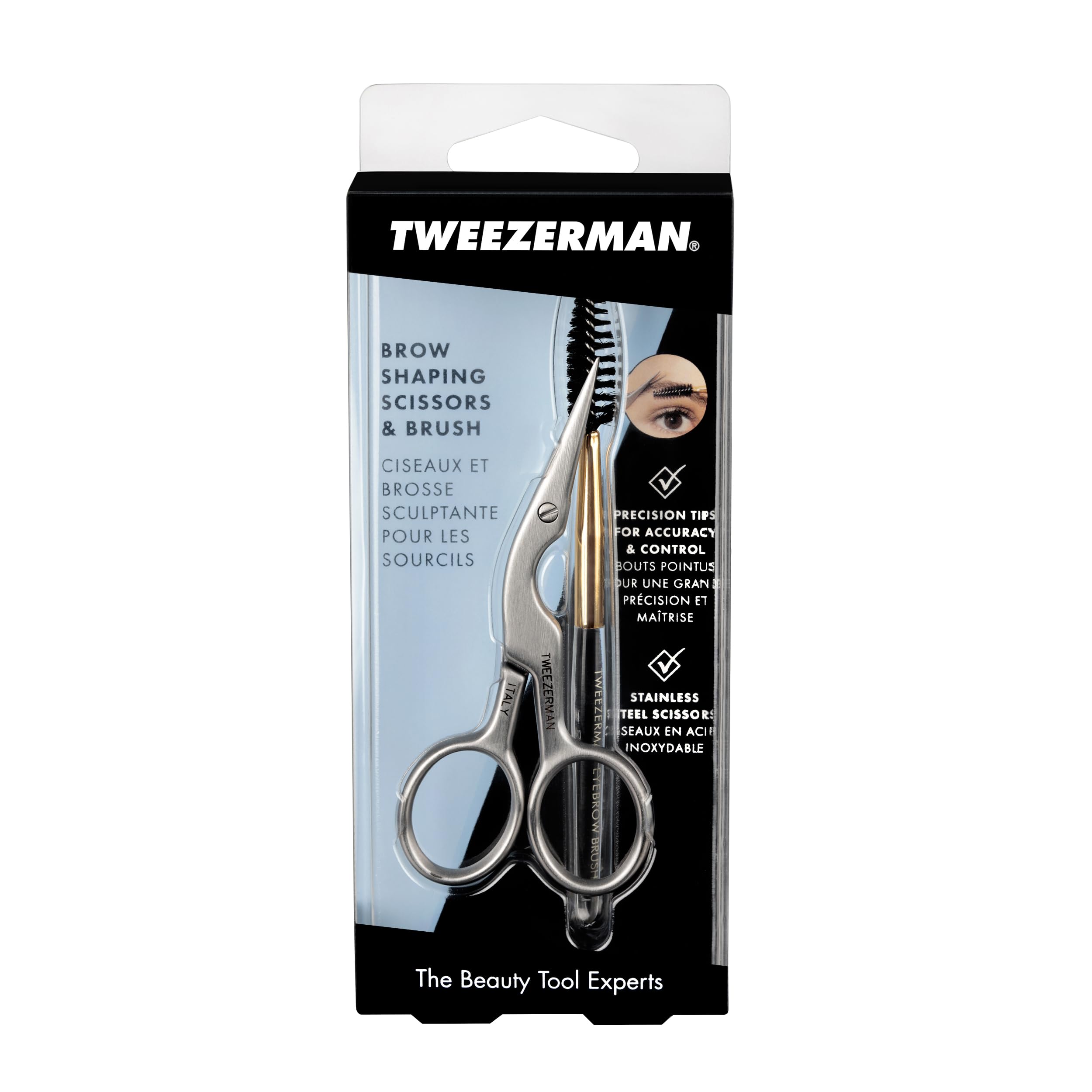 tweezerman brow brush for tidy arches and natural look