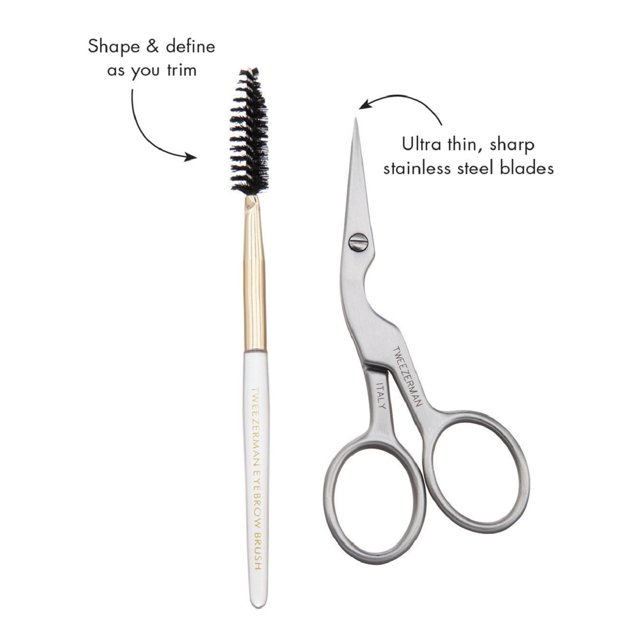 tweezerman brow brush nylon bristles smoothing brows into place