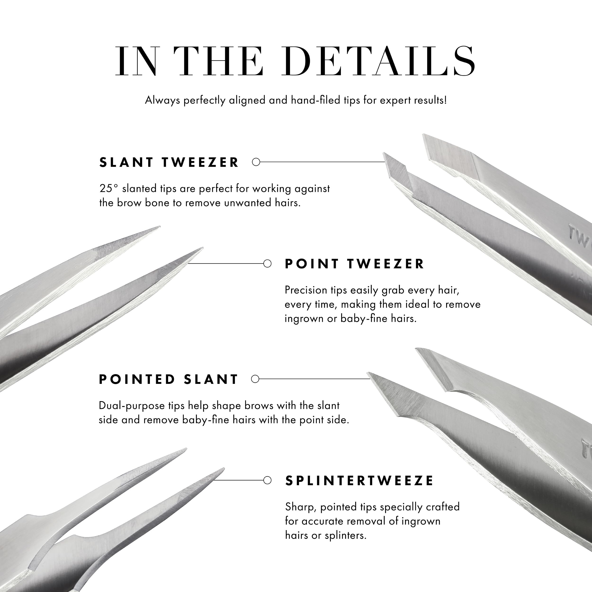 Tweezerman brow prep guidance with warm cloth enhances comfort before tweezing.