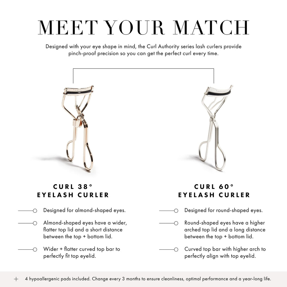 Tweezerman Curl 60 base-to-tip curl lifts lashes from root to tip.