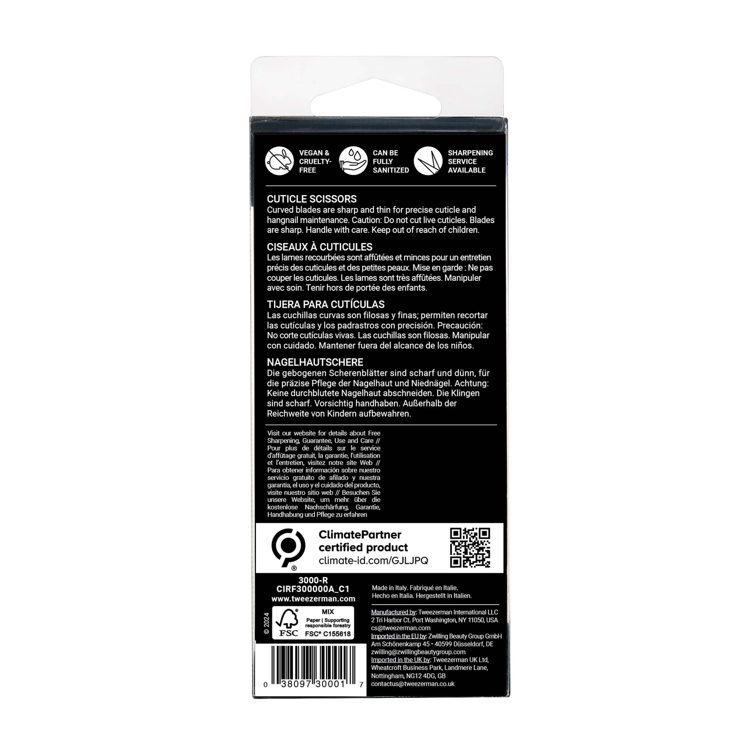 Tweezerman cuticle scissors packaging display suggests value and professional quality.