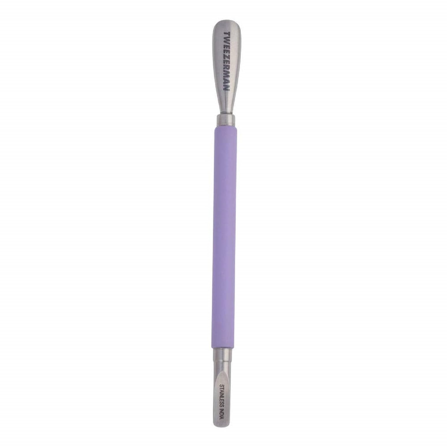 Tweezerman Dual Sided Pushy scoop end gently lifts cuticles for tidy nails.