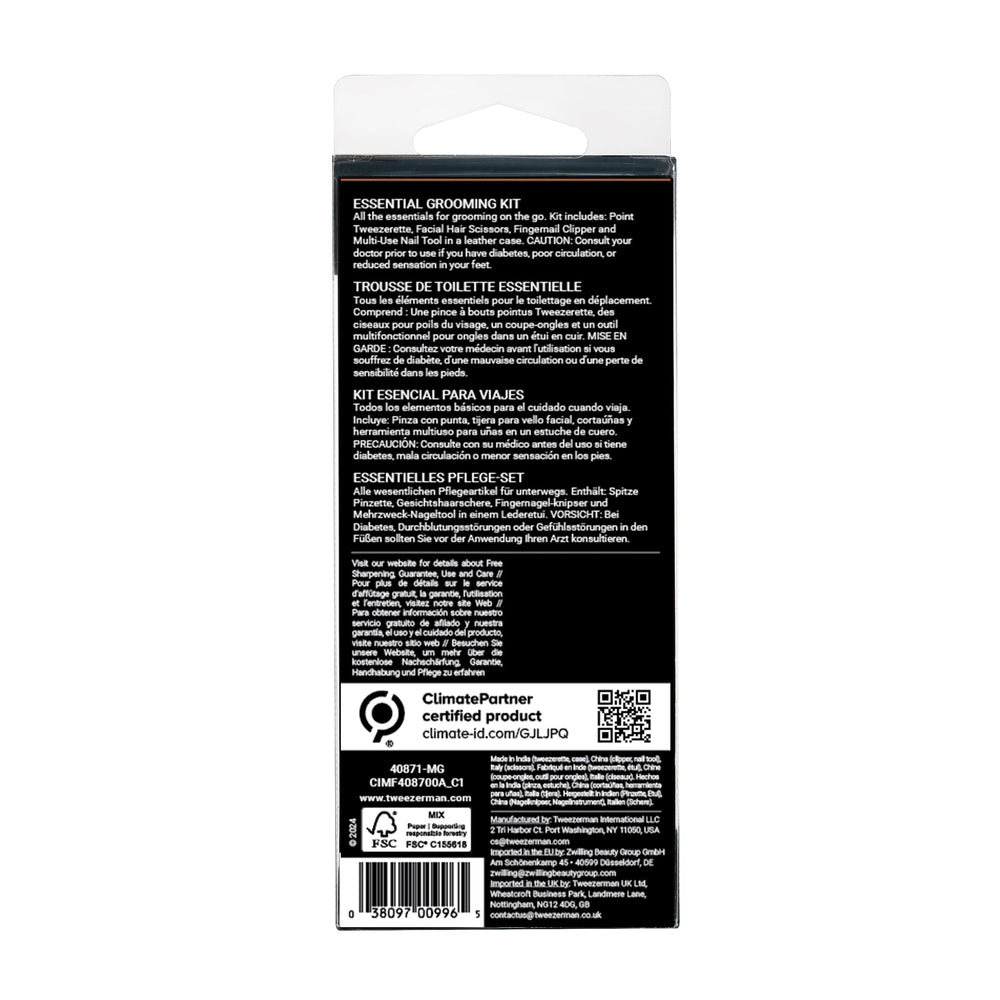 Tweezerman Essential Grooming Kit closeup-tool-tips emphasizes sharp precision.