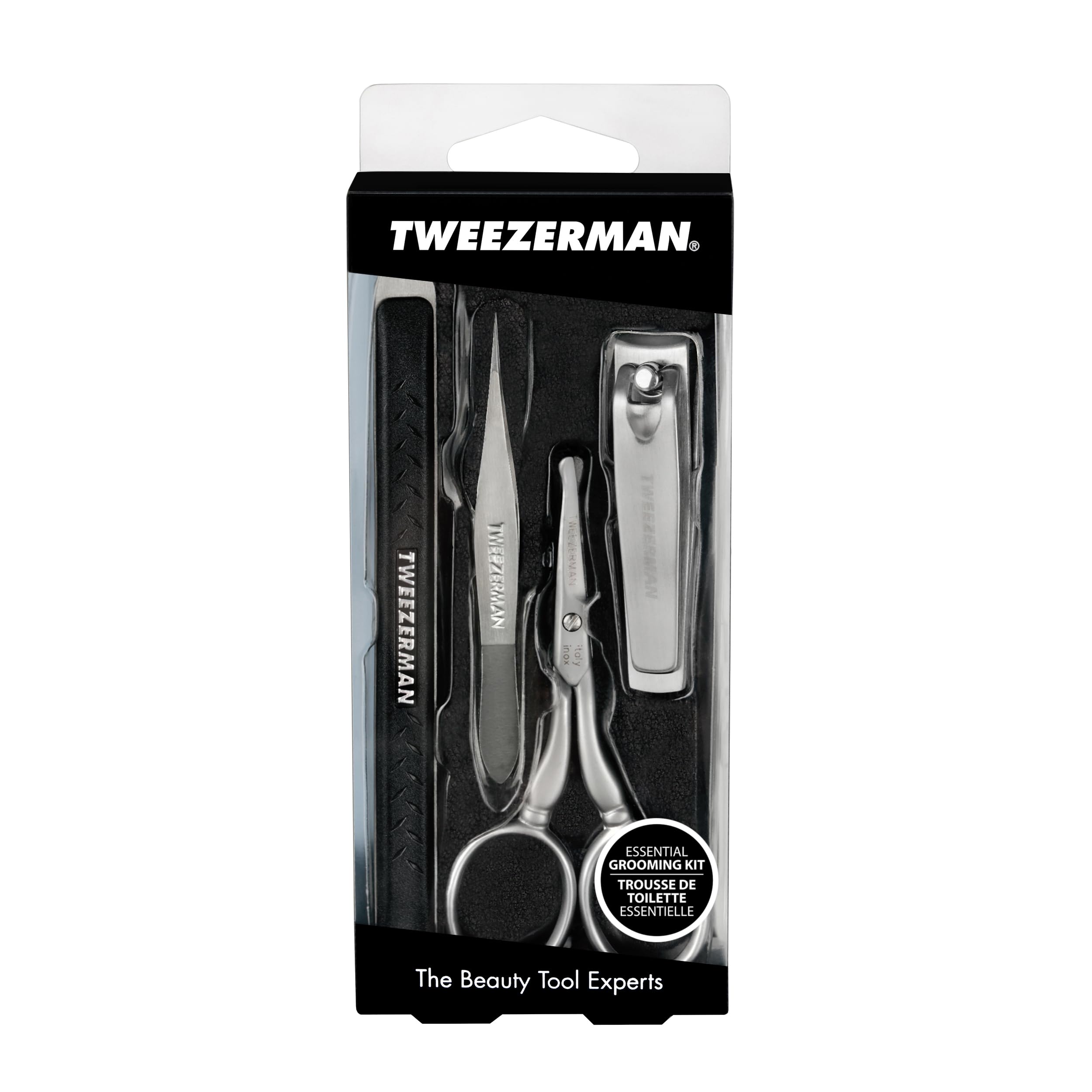 Tweezerman Essential Grooming Kit on-dresser-daily-use demonstrates everyday grooming practicality.