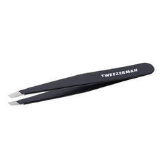 Tweezerman G.E.A.R. Slant Tweezer Midnight tip closeup for precise hair removal