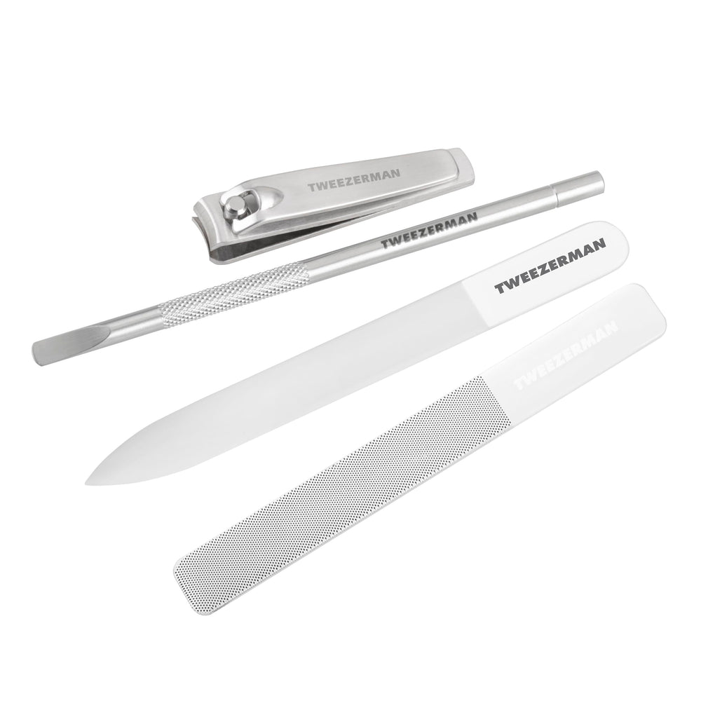 Tweezerman Glass Manicure Set cuticle pusher front view for precise cuticle work and nail prep.