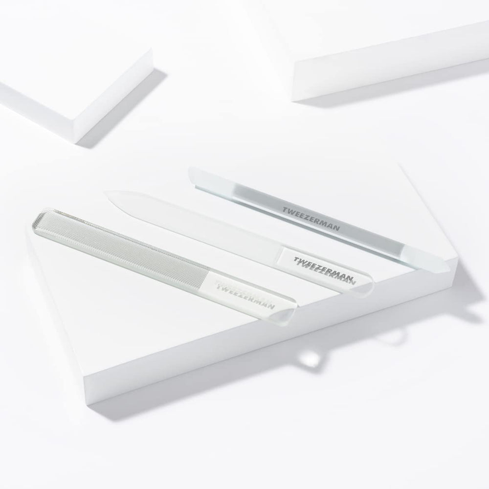 Tweezerman Glass Nailcare Set ideal for precise cuticle work.