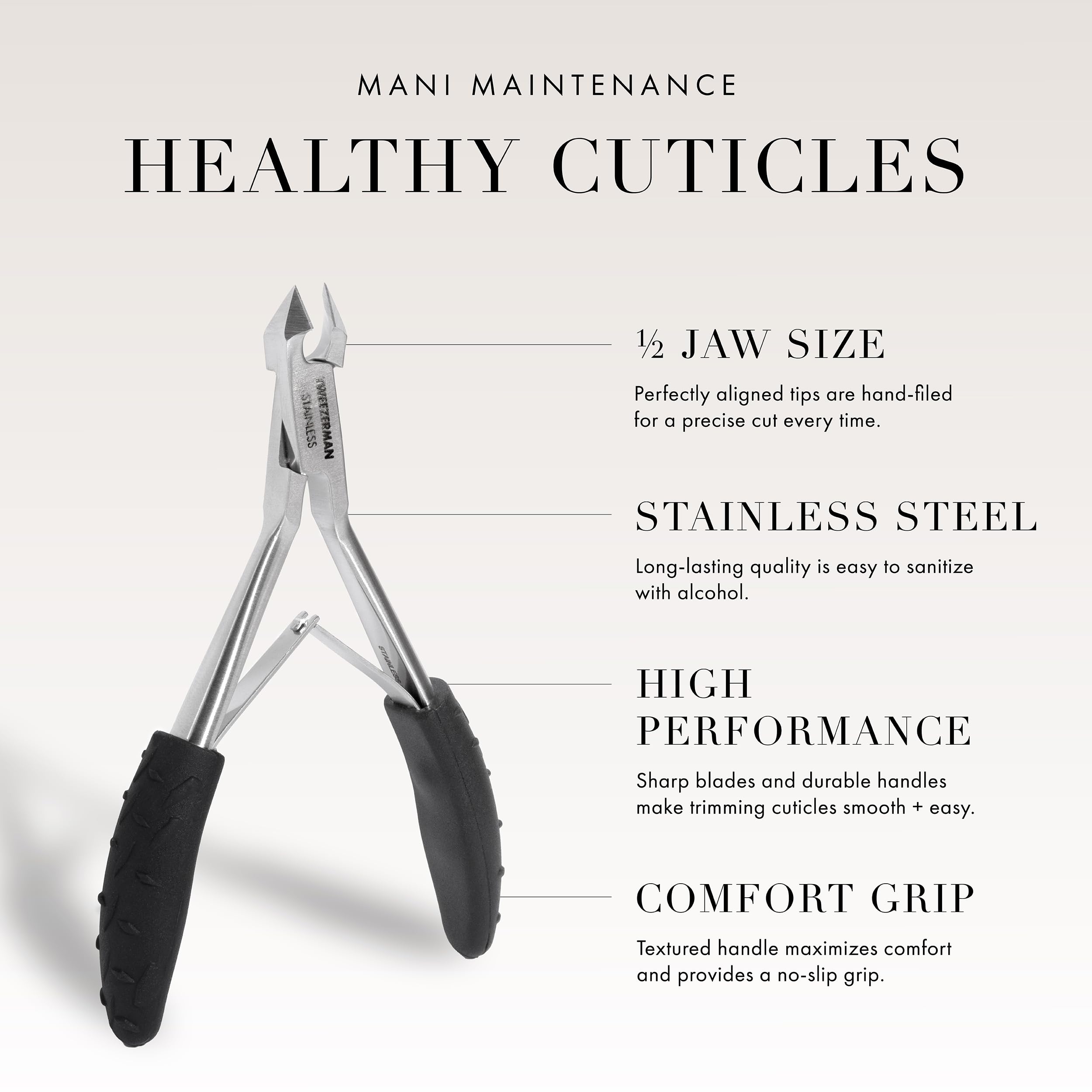 Tweezerman Great Grip Cuticle Nipper tip detail prevents tearing during trim