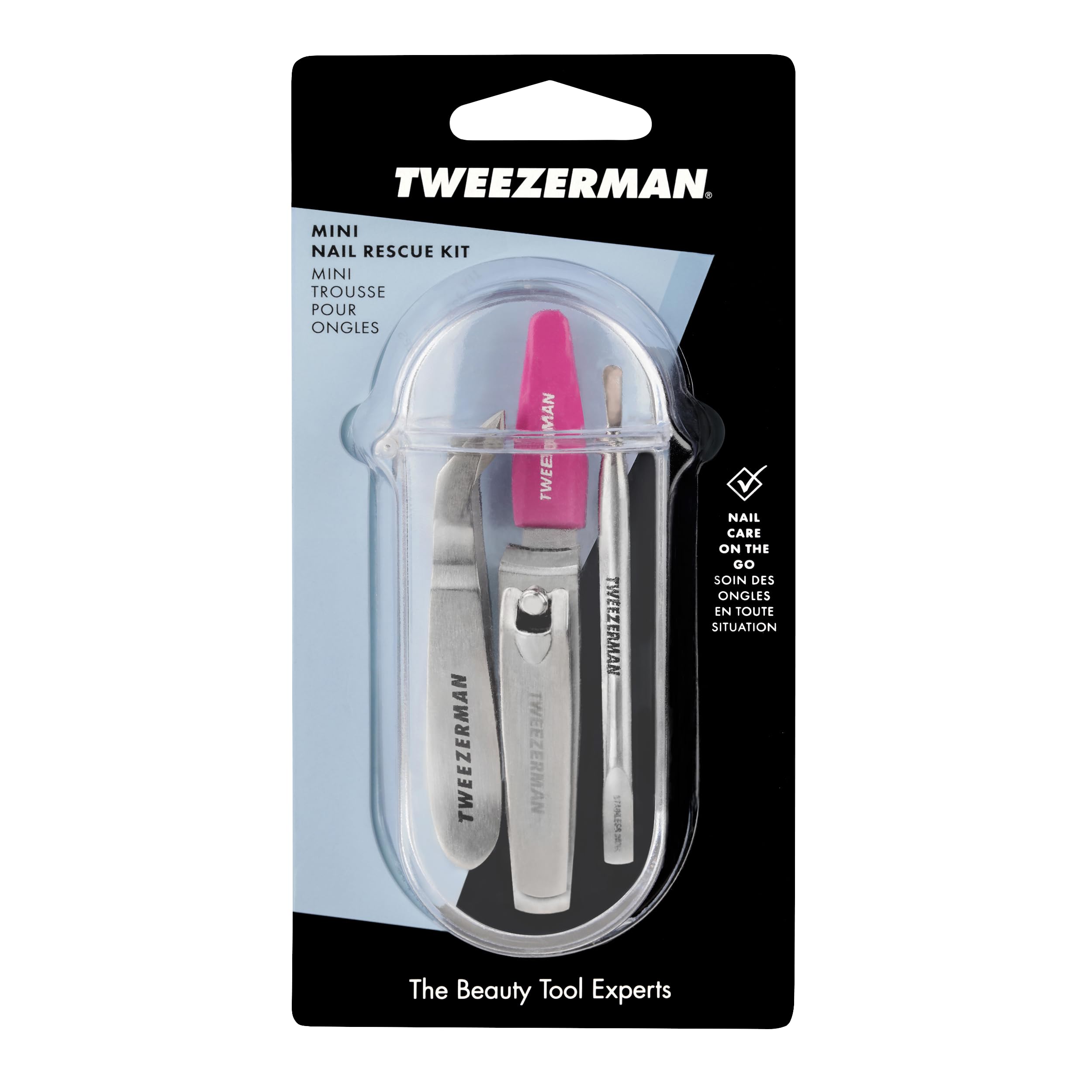 Tweezerman Mini Nail Rescue Kit on dresser ready for routine touch-ups