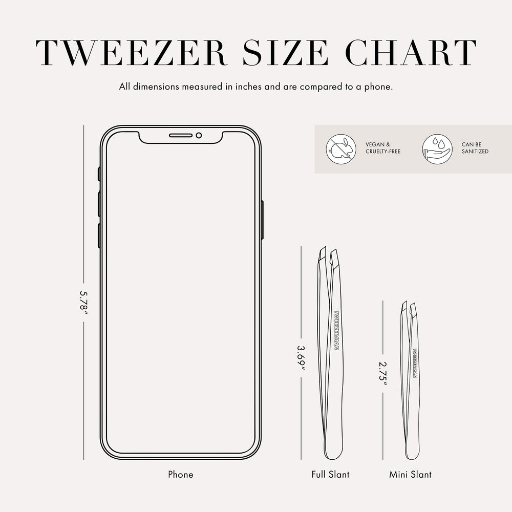 Tweezerman Mini Slant Tweezer Granite Sky on bathroom shelf for easy access