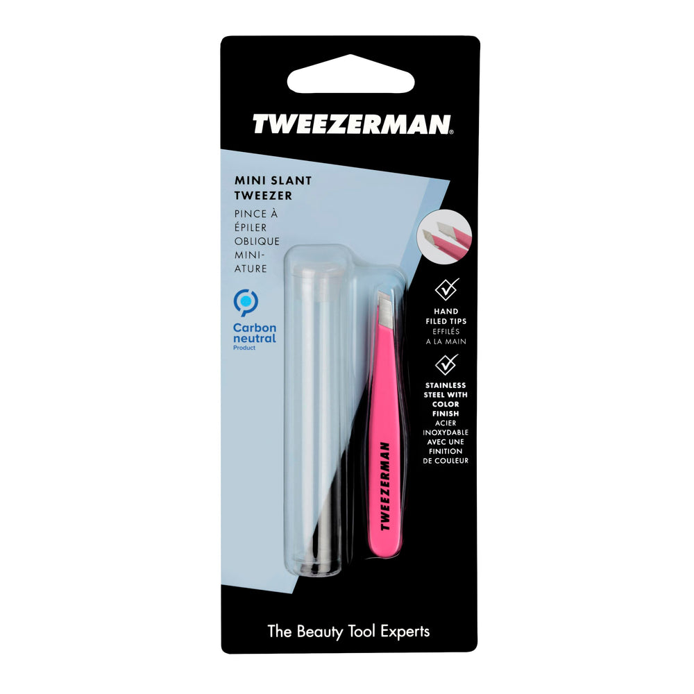 Tweezerman Mini Slant Tweezer warm cloth prep use demonstrates ritual-like prep