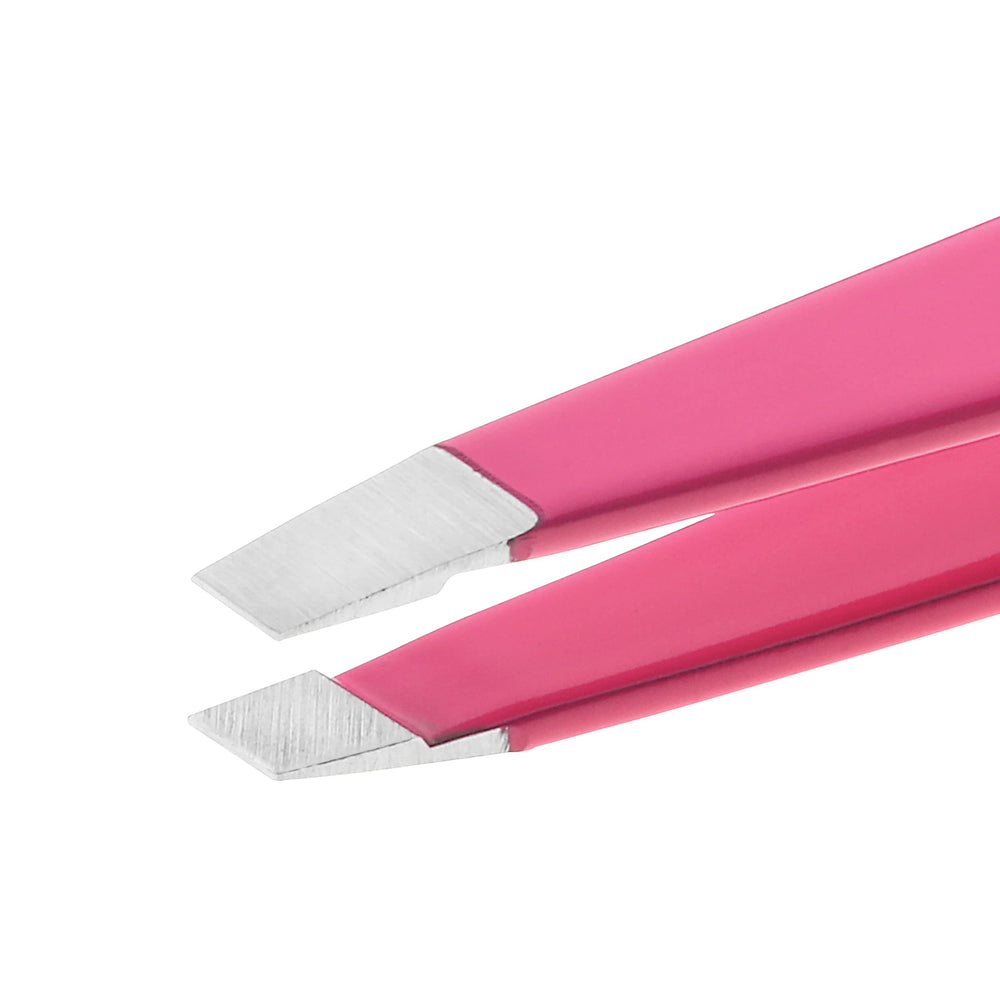 Tweezerman neon pink tweezer with an alcohol wipe demonstrates easy hygiene after use