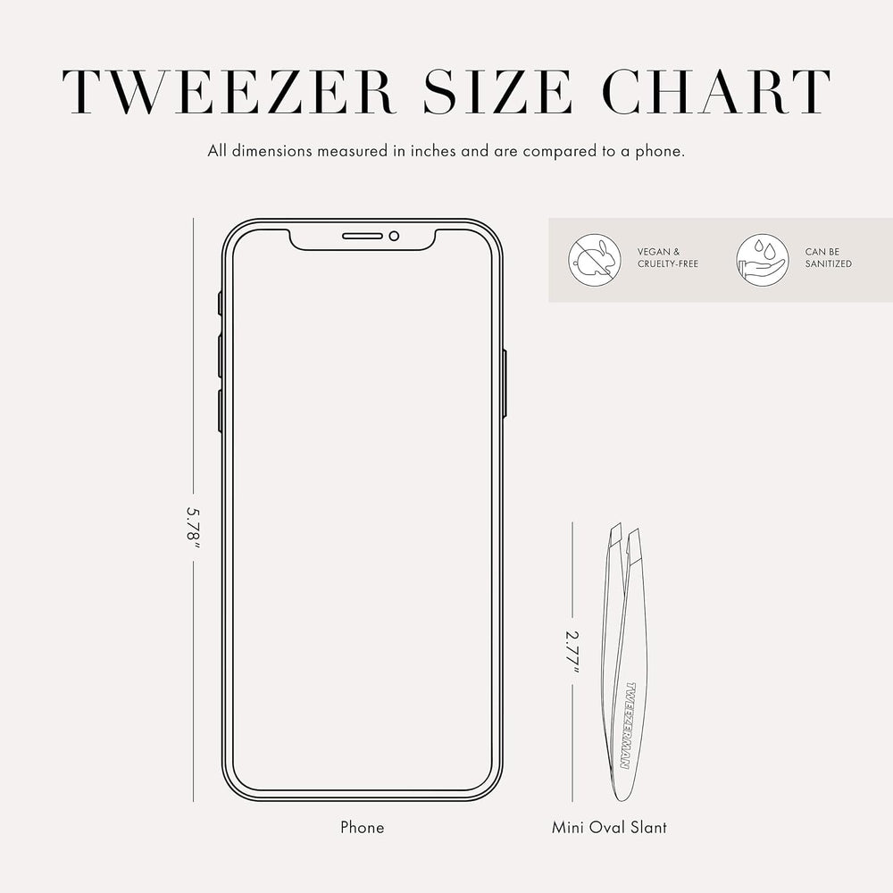 Tweezerman NYC Mini Slant Tweezer angle usage at 25 degrees for effective hair capture.