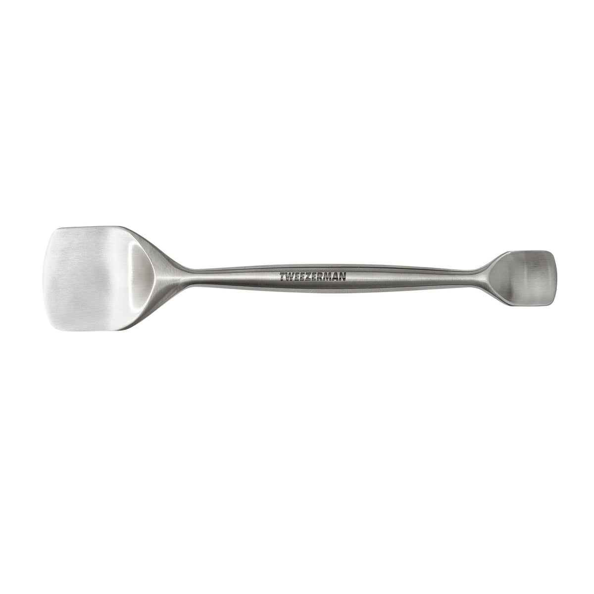 Tweezerman Pore Prep Tool front view, compact metal design for gentle pore cleaning.