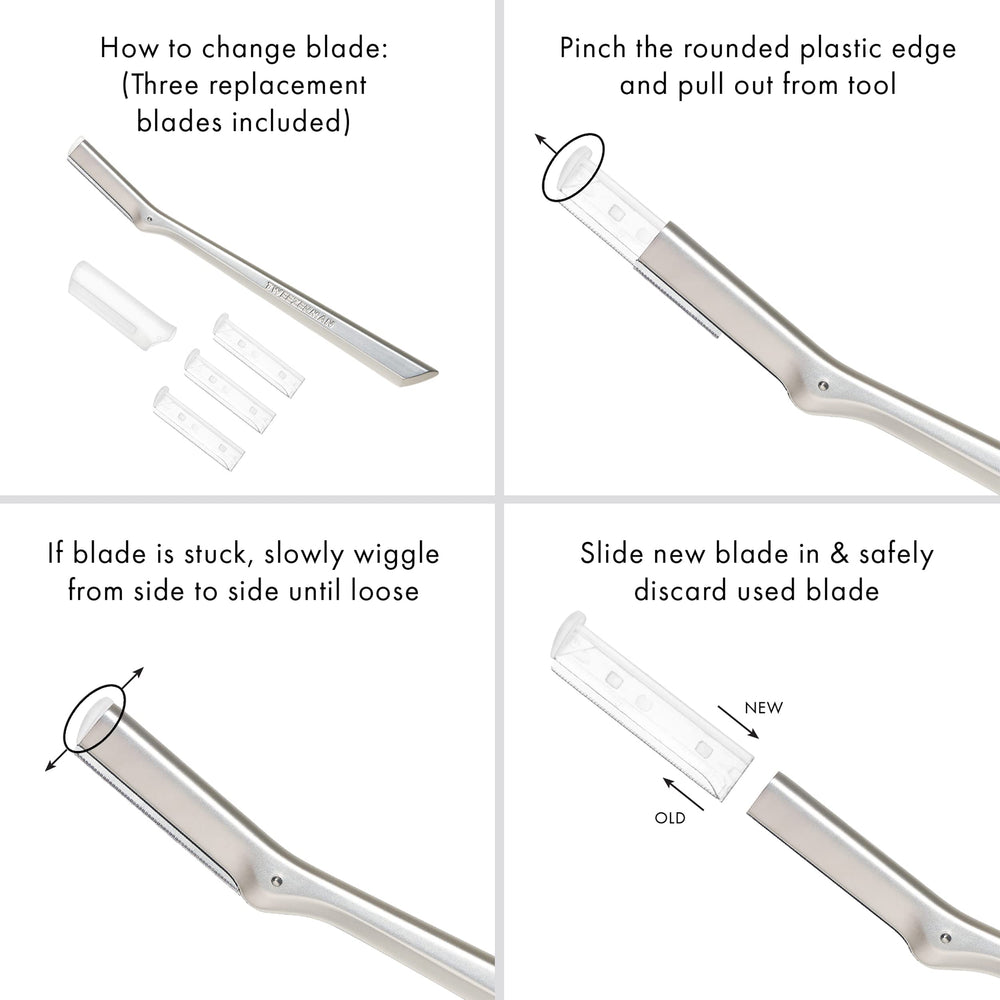 Tweezerman replacement blades easy swap for consistent facial razor performance.