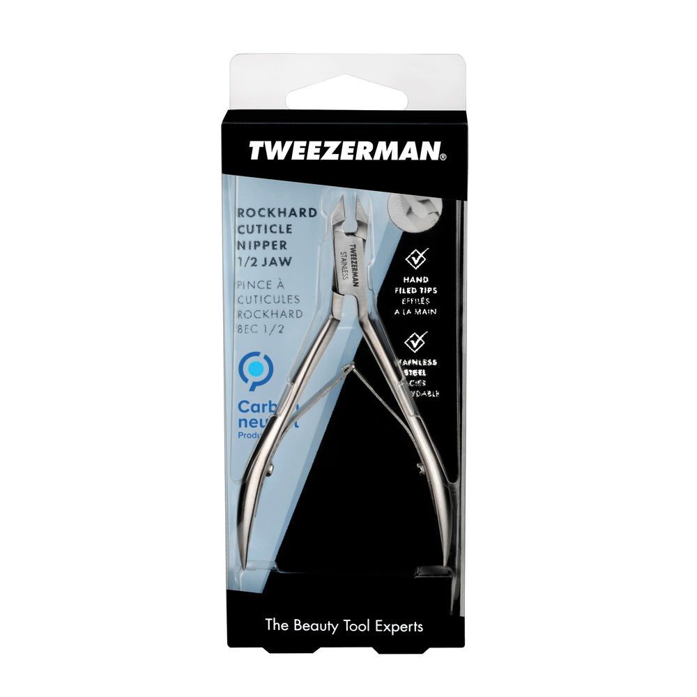 Tweezerman Rockhard Cuticle Nipper steps-use demonstrates safe, non-invasive trimming of non-living skin.