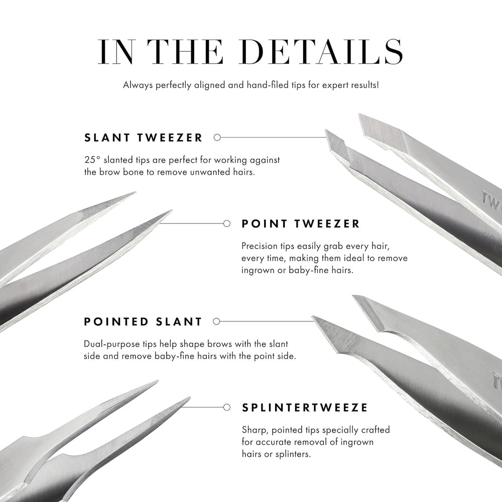 Tweezerman Rose Gold Mini Slant Tweezer rose-gold finish adds elegant premium look.