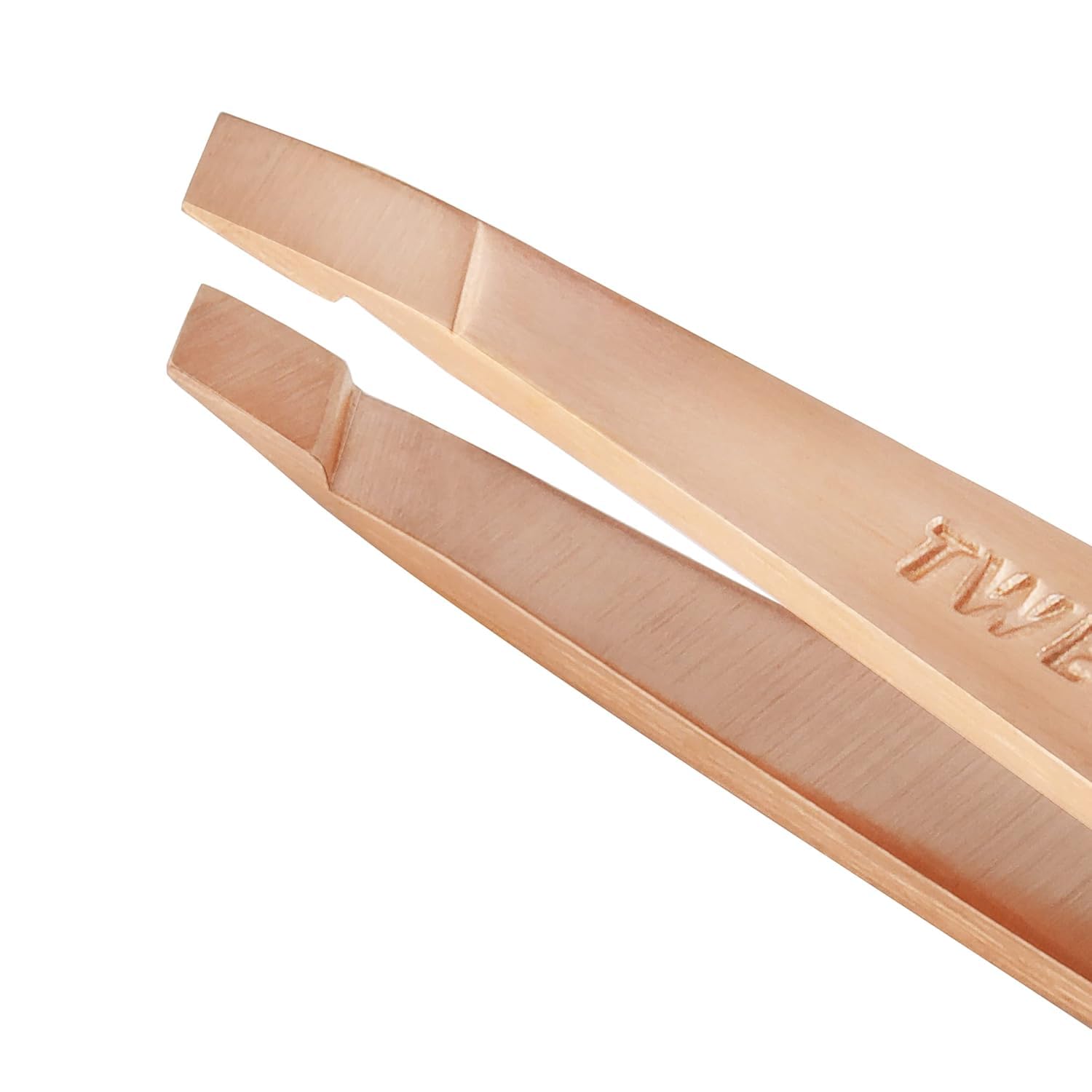 Tweezerman Rose Gold Mini Slant Tweezer travel case view for on-the-go touch-ups.
