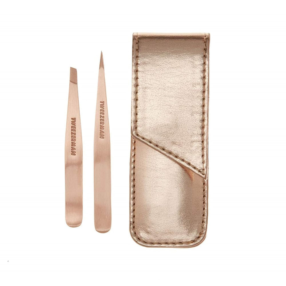 Tweezerman Rose Gold Petite Slant Tweezer with precision brow shaping.